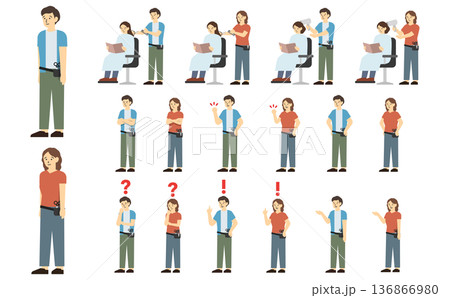 フラットイラスト：男女の美容師セット(表情あり) 136866980