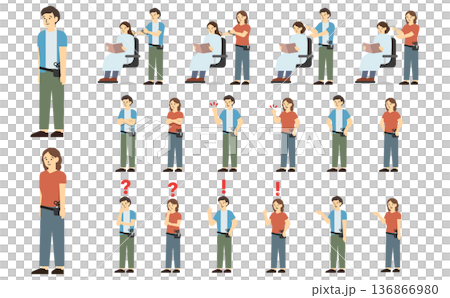 Flat illustration: Male and female hairdresser set (with facial expressions) Flat illustration: Male and female hairdresser set (with facial expressions) 136866980
