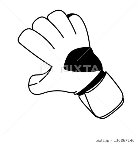 Goalkeeper glove icon. Hand drawn football goalie glove. Sports equipment line art illustration 136867146