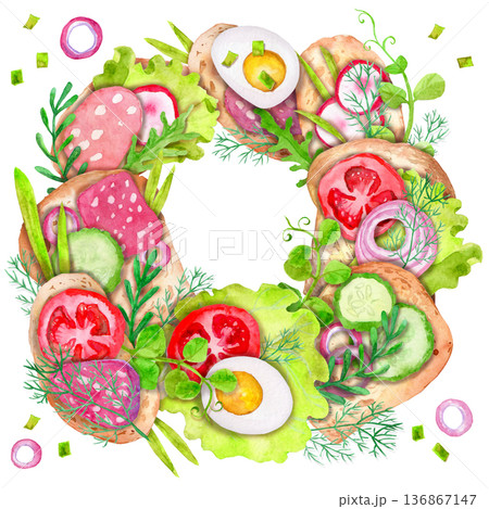 Sandwiches with sausage and vegetables 136867147