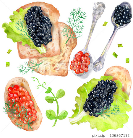 Sandwiches with caviar and greens Sandwiches with caviar and greens 136867152