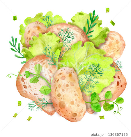 Composition of bread and greens 136867156
