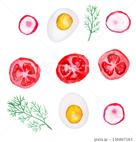 Spring salad set - isolates, slices Spring salad set - isolates, slices 136867163