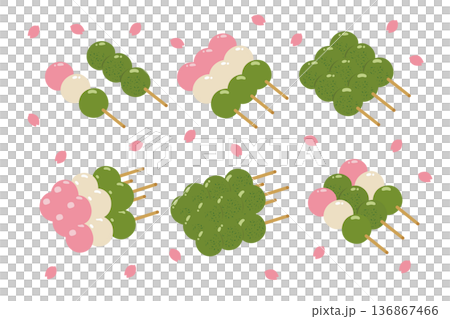 Three-colored dumplings, Kusadango, Japanese sweets, illustration, vector Three-colored dumplings, Kusadango, Japanese sweets, illustration, vector 136867466