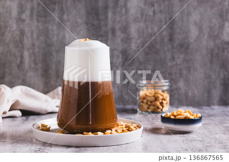 Gourmet peanut raf coffee in a glass on the table Gourmet peanut raf coffee in a glass on the table 136867565