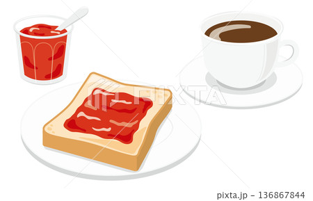 いちごジャムトーストとコーヒーの朝食セット いちごジャムトーストとコーヒーの朝食セット 136867844