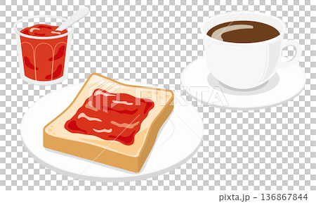草莓醬吐司和咖啡早餐套餐 136867844