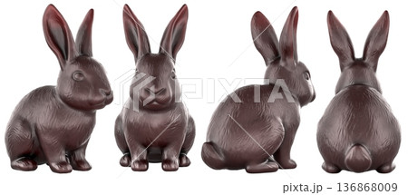 Easter chocolate bunny figurine, four views. 3D rendering 136868009
