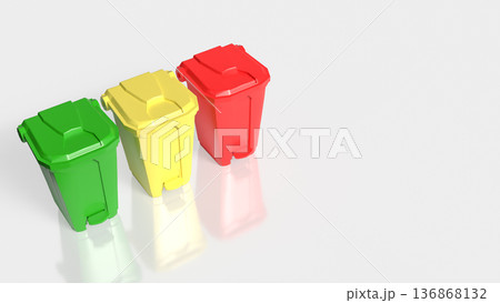 Color Coded Recycling Bins Isolated on White Background 3d render. 136868132