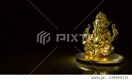 Golden Ganesha Statue on Dark Background 3d render. 136868141