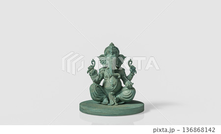 Antique Green Ganesha Statue Isolated 3d render. 136868142