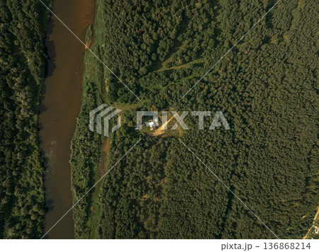 Aerial View of Forest and Winding River Near Berezivka, Belarus Aerial View of Forest and Winding River Near Berezivka, Belarus 136868214