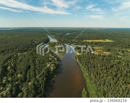 Aerial View of a Winding River and Forest Near Berezivka, Belarus Aerial View of a Winding River and Forest Near Berezivka, Belarus 136868216
