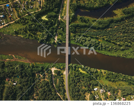 Aerial View of a Bridge Crossing a River Near Minsk, Belarus 136868225