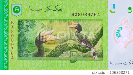Malaysia, cash is represented by banknotes in denominations of five ringgits released Bank Negara Malaysia 136868271
