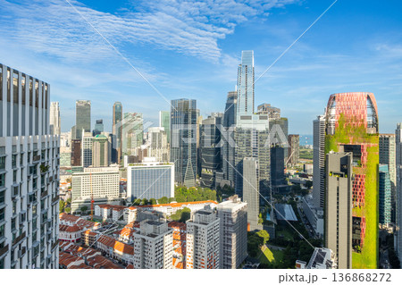 Modern architecture of Singapore CBD with high rise commercial buildings 136868272