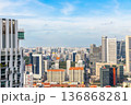 Modern business district skyline with steel and glass skyscrapers rising above the dense metropolitan landscape, Singapore 136868281