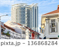 Traditional colonial heritage buildings with contemporary high rise modern towers in the downtown district, Singapore 136868284