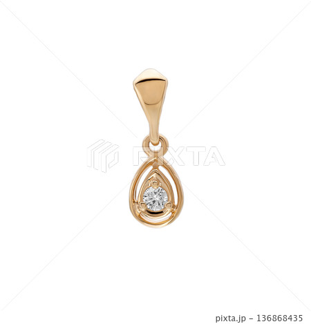 Gold teardrop pendant with diamond, isolated on white background Gold teardrop pendant with diamond, isolated on white background 136868435