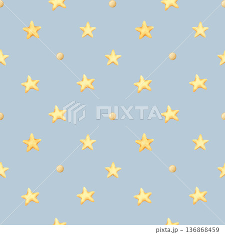 Star pattern. Seamless pattern with Gold watercolor stars. Watercolor illustration of stars for kids goods, kids wallpaper, wrapping paper. Children's wallpaper with a night sky 136868459