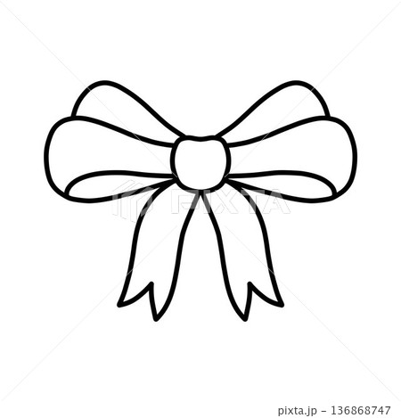 Doodle bow, outline decorative element, simple hand drawn silhouette 136868747