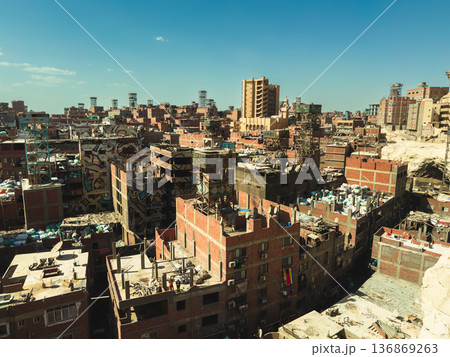 View of Cairo Garbage City Highlighting Rooftop Maze and Narrow Lanes 136869263