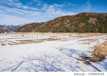 浅春のマキノ町の田園風景　滋賀県高島市 136869328