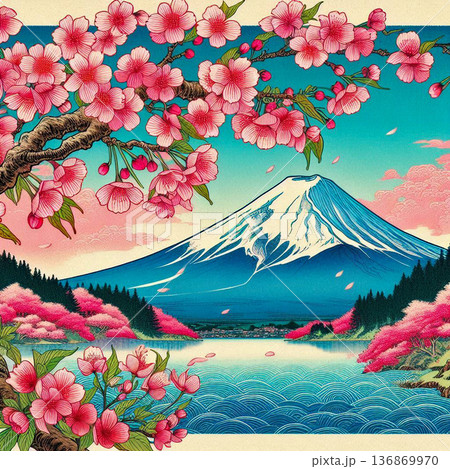 満開の桜と富士山⑲ 136869970
