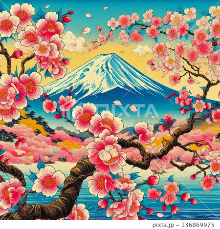満開の桜と富士山㉔ 136869975