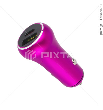 charger for the phone in the car from the cigarette lighter, on a white background charger for the phone in the car from the cigarette lighter, on a white background 136870285