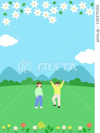 Vector illustration people in spring park. Vector illustration people in spring park. 136870302
