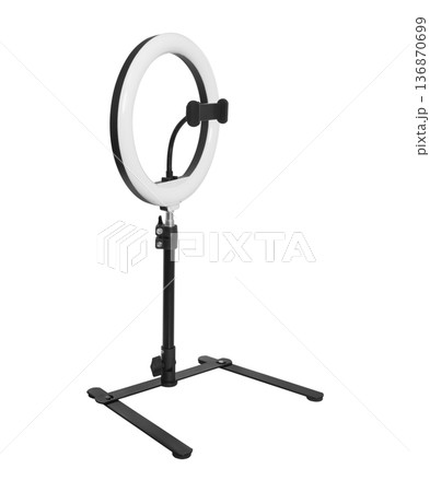 Selfie lamp, ring lamp with tripod and phone mount, isolated on white background Selfie lamp, ring lamp with tripod and phone mount, isolated on white background 136870699