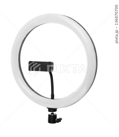 Selfie lamp with phone mount, isolated on white background Selfie lamp with phone mount, isolated on white background 136870700