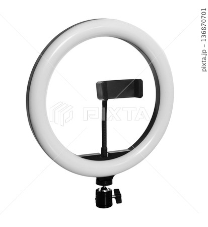 Selfie lamp with phone mount, isolated on white background Selfie lamp with phone mount, isolated on white background 136870701