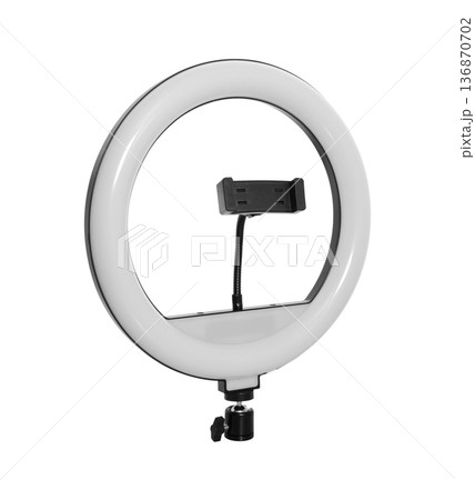 Selfie lamp with phone mount, isolated on white background 136870702