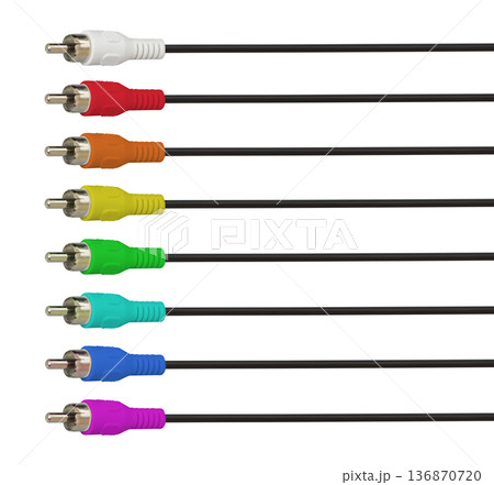 multimedia plug with RCA cable, isolated on white background 136870720