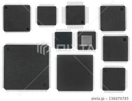 Microcircuits with legs on the sides, processors, electronic components, Microcircuits with legs on the sides, processors, electronic components, 136870785