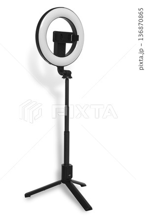 Selfie ring lamp with tripod, isolated on white background Selfie ring lamp with tripod, isolated on white background 136870865