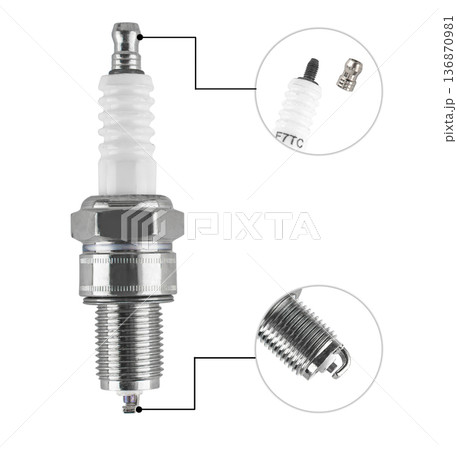 spark plug for a gasoline engine, isolated on a white background 136870981