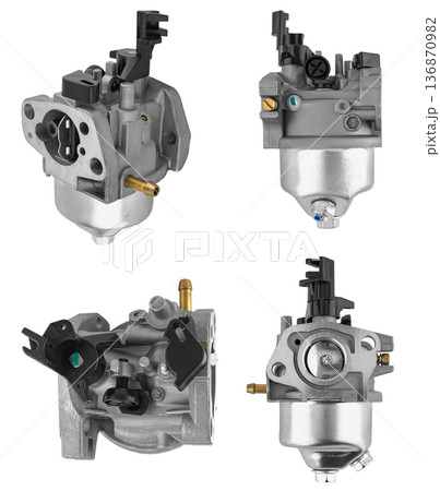 gasoline carburetor for an internal combustion engine, on a white background 136870982