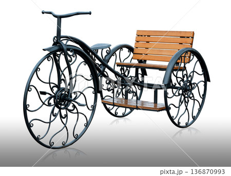 Three-wheeled bicycle, chariot on a white background and with reflection 136870993