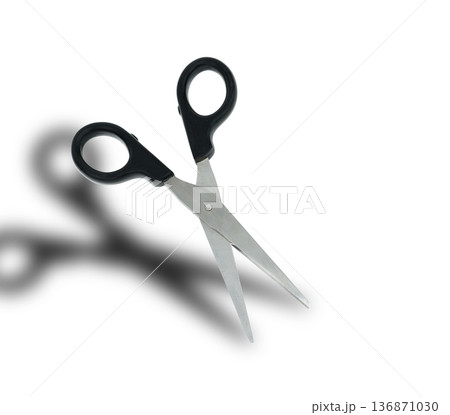 scissors with black pen and shadow on a white background in isolation 136871030