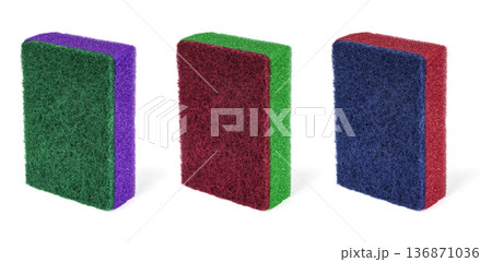 sponge for washing dishes, on a white background in isolation, collage sponge for washing dishes, on a white background in isolation, collage 136871036