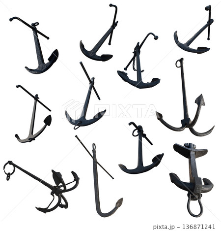 Collage, ship anchor vintage, medieval, on a white background in isolation Collage, ship anchor vintage, medieval, on a white background in isolation 136871241