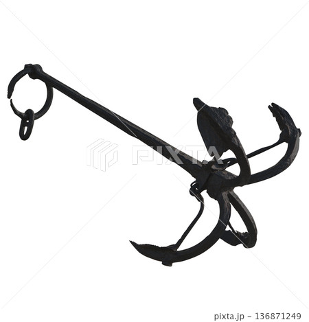 Vintage dilapidated ship anchor, on a white background in isolation 136871249