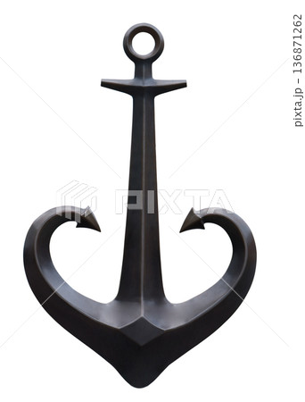 Decoration, metal decoration, in the form of a ship anchor on a white background in isolation 136871262