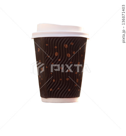 one disposable coffee cup with a lid on a white background in isolation one disposable coffee cup with a lid on a white background in isolation 136871403