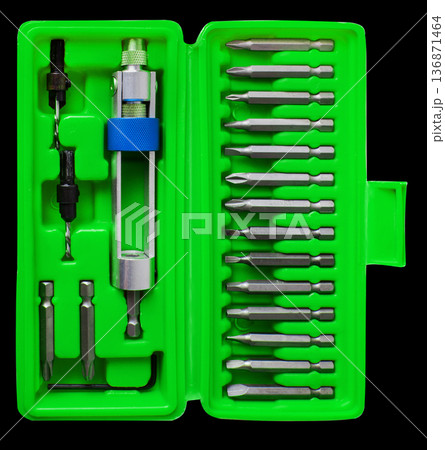 a set of nozzles for a screwdriver, isolated on a white background 136871464