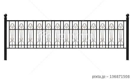 Span of metal fence with metal pillars on white background isolated Span of metal fence with metal pillars on white background isolated 136871508