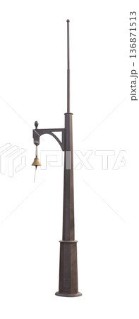 Metal pole, mast, holds a bell, on a white background in isolation 136871513